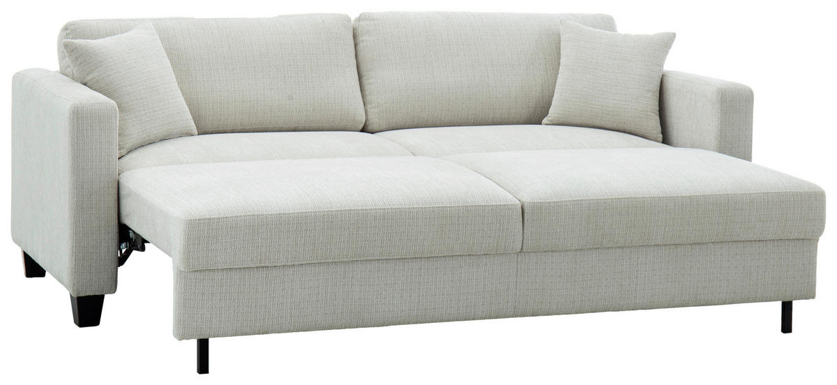 SCHLAFSOFA NOLA in Leinenoptik Beige  - Beige/Schwarz, Design, Holz/Textil (220,5/86/96cm) - Livetastic