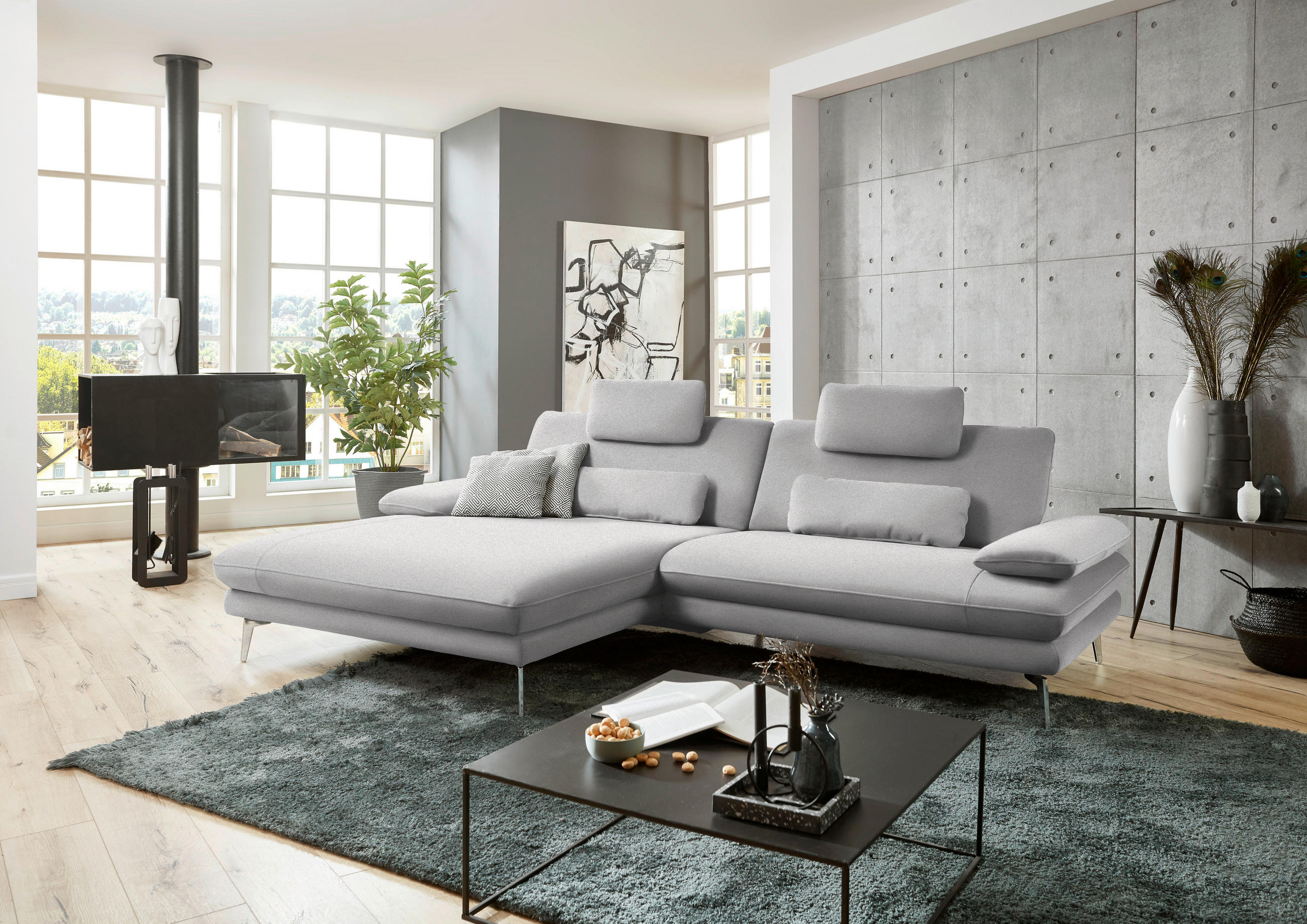 ECKSOFA in Webstoff Hellgrau  - Hellgrau/Schwarz, Design, Textil/Metall (184/284cm) - Dieter Knoll