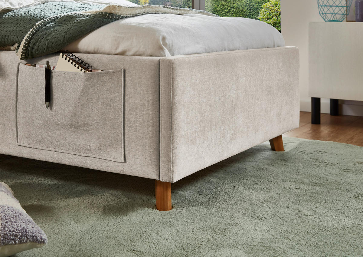 POLSTERBETT 120/200 cm,  in Eichefarben, Beige, Lattenrost, Bettkasten, Betttasche,  - Eichefarben/Birkefarben, KONVENTIONELL, Holz/Textil (120/200cm) - Boxxx