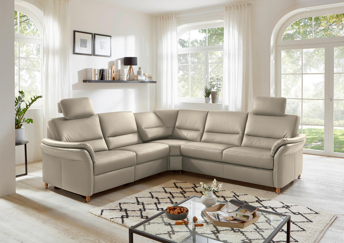 ECKSOFA in Echtleder Creme  - Eichefarben/Beige, Konventionell, Leder/Holz (262/262cm) - Beldomo Premium