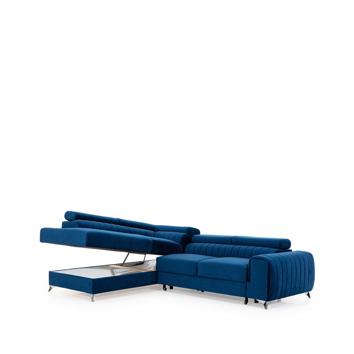 ECKSOFA in Samt Blau  205/278 cm  - Blau/Silberfarben, Design, Textil/Metall (205/278cm) - MID.YOU