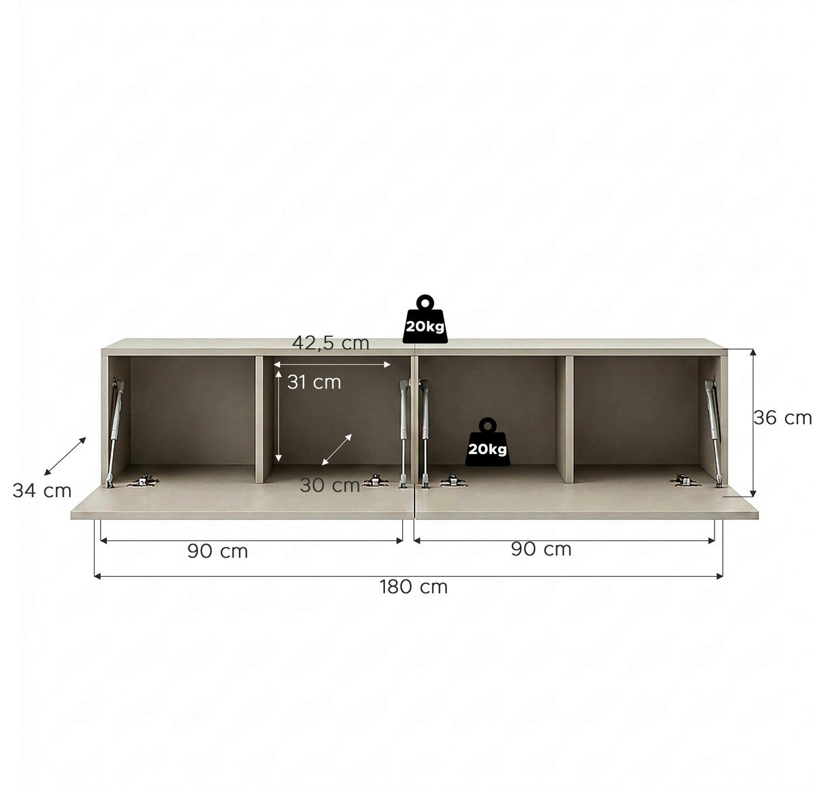 LOWBOARD  180/36/34 cm  stehend  - Kaschmir/Schwarz, Design, Holzwerkstoff/Kunststoff (180/36/34cm) - MID.YOU