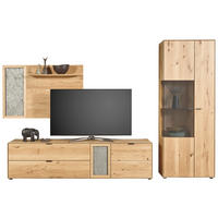 WOHNWAND  in Wildeiche 322,4/205,5/45,2 cm  - Wildeiche/Schwarz, Natur, Glas/Holz (322,4/205,5/45,2cm) - Valnatura