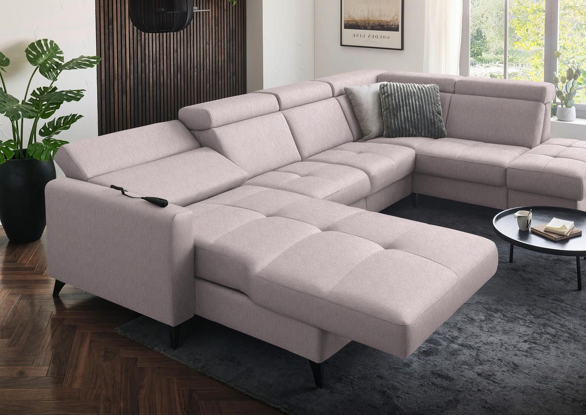 WOHNLANDSCHAFT Flachgewebe Altrosa  - Schwarz/Altrosa, Konventionell, Textil/Metall (174/333/215cm) - Beldomo System