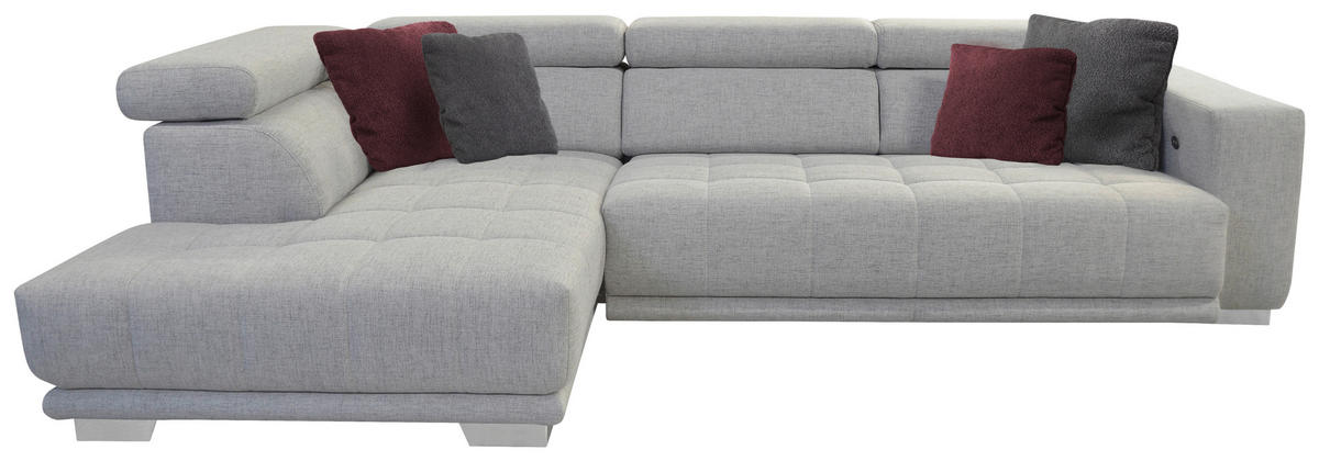 ECKSOFA in Chenille Hellgrau  - Chromfarben/Hellgrau, Design, Textil (207/301cm) - Xora