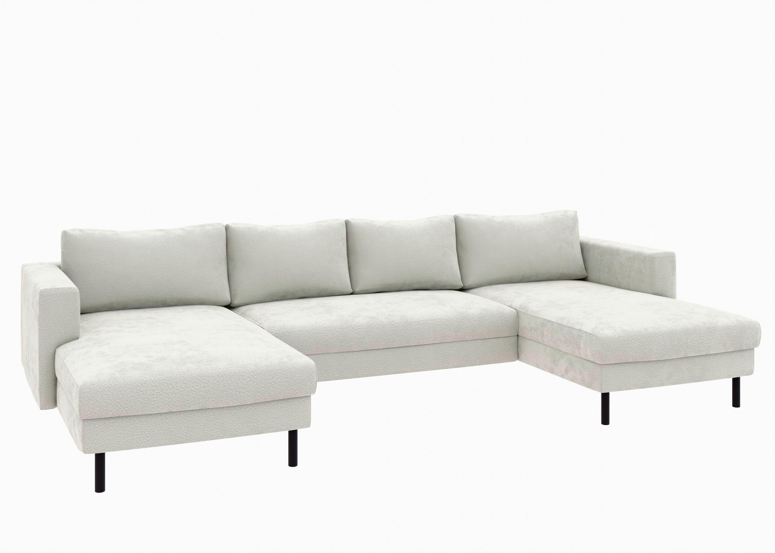 WOHNLANDSCHAFT Struktur Weiss  - Weiss/Schwarz, Modern, Textil/Metall (161/306/161cm) - Trendmanufaktur