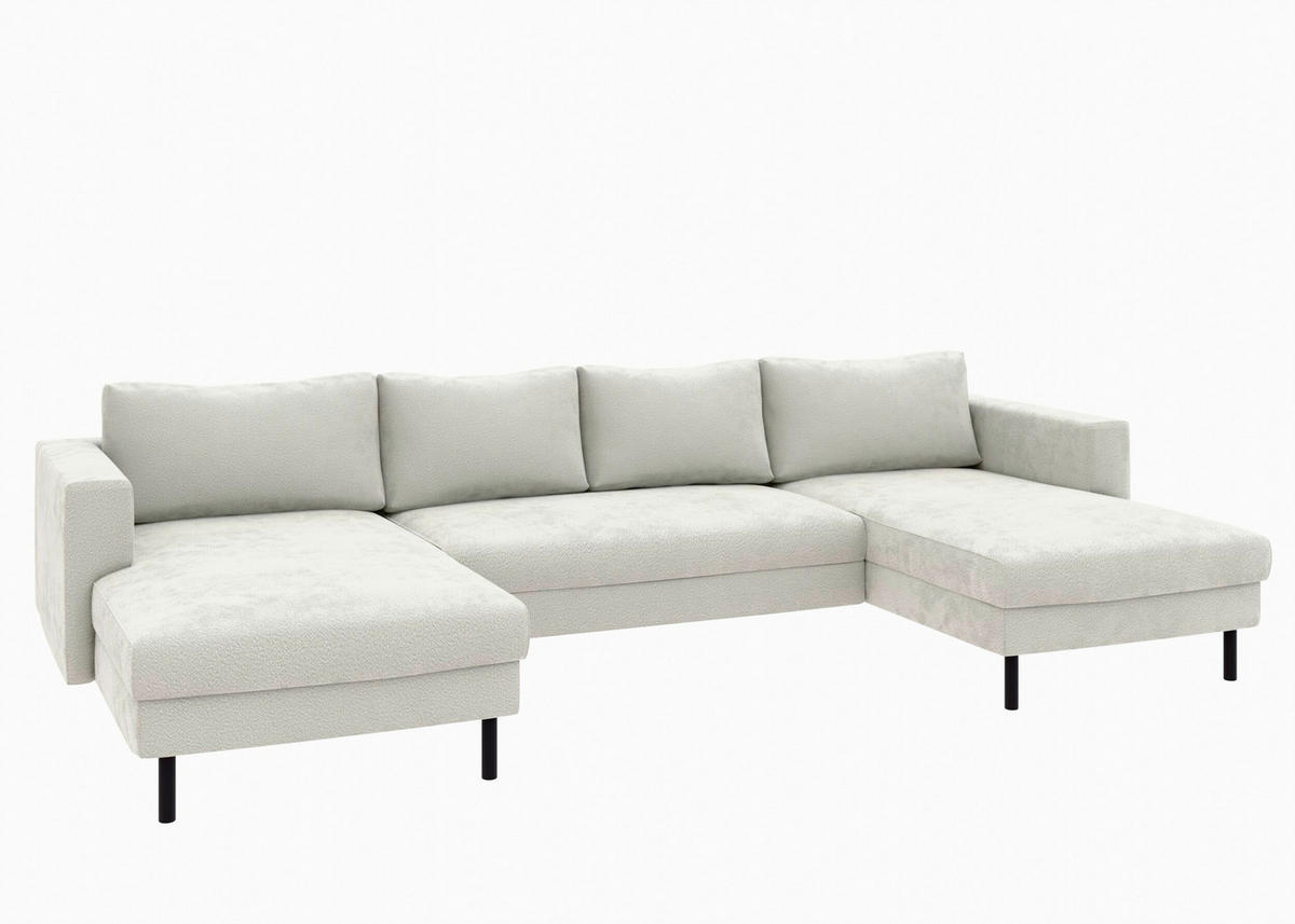 WOHNLANDSCHAFT Weiß Struktur  - Schwarz/Weiß, MODERN, Textil/Metall (161/306/161cm) - Trendmanufaktur