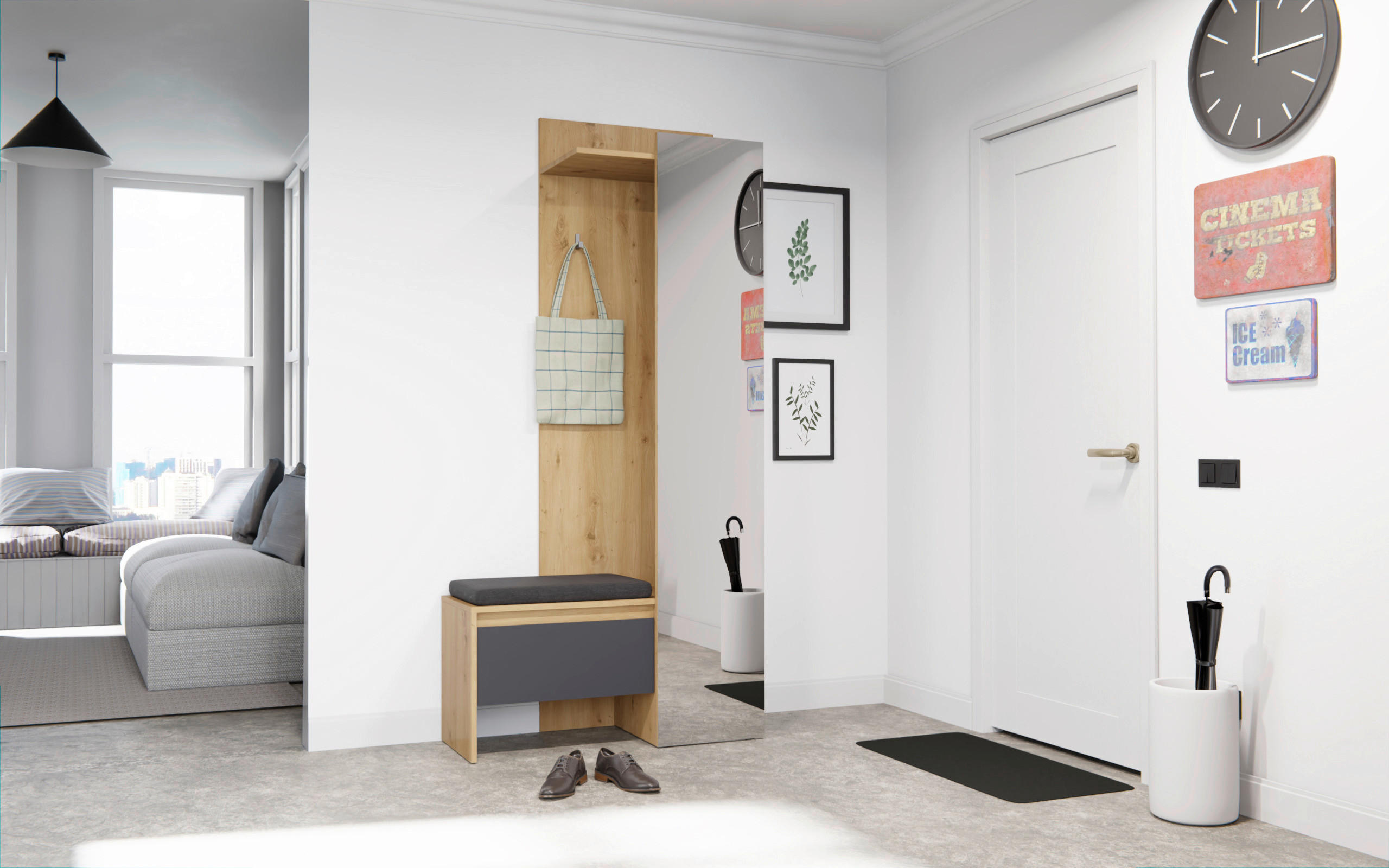 GARDEROBE in 90/180/39 cm - Eiche Artisan/Grau, MODERN, Glas/Holzwerkstoff (90/180/39cm) - MID.YOU