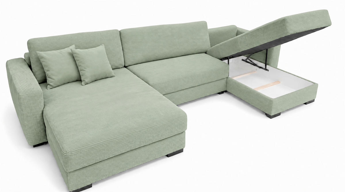 WOHNLANDSCHAFT  Cord Mintgrün  - Schwarz/Mintgrün, Basics, Holz/Holzwerkstoff (379/93/184cm) - MID.YOU
