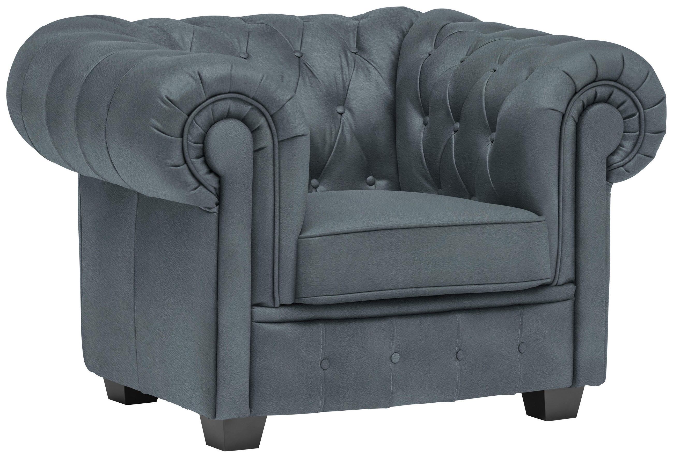 CHESTERFIELD-SESSEL in Lederlook Graublau  - Wengefarben/Graublau, Lifestyle, Holz/Textil (115/76,5/96cm) - Landscape