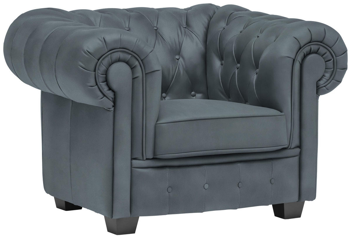 CHESTERFIELD-SESSEL in Lederlook Graublau  - Wengefarben/Graublau, Lifestyle, Holz/Textil (115/76,5/96cm) - Landscape