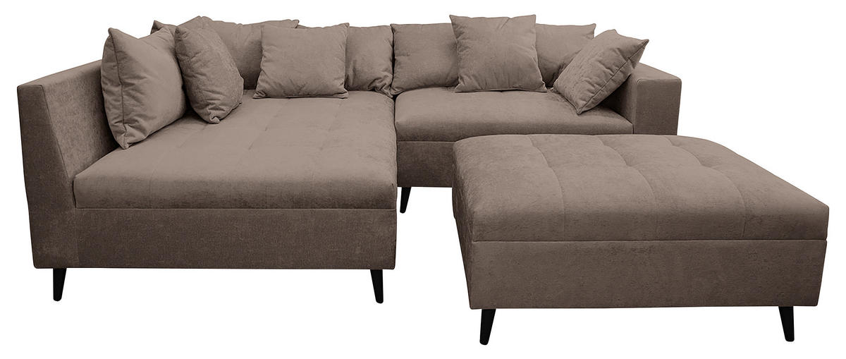 Ecksofa inkl. Hocker in Flachgewebe Braun  - Schwarz/Braun, Design, Holz/Textil (174/247cm) - MID.YOU