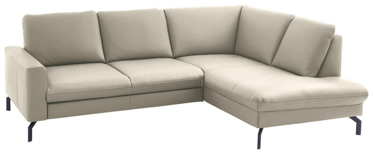 ECKSOFA in Echtleder Ecru  250/194 cm  - Ecru/Schwarz, Design, Leder/Metall (250/194cm) - Beldomo Premium