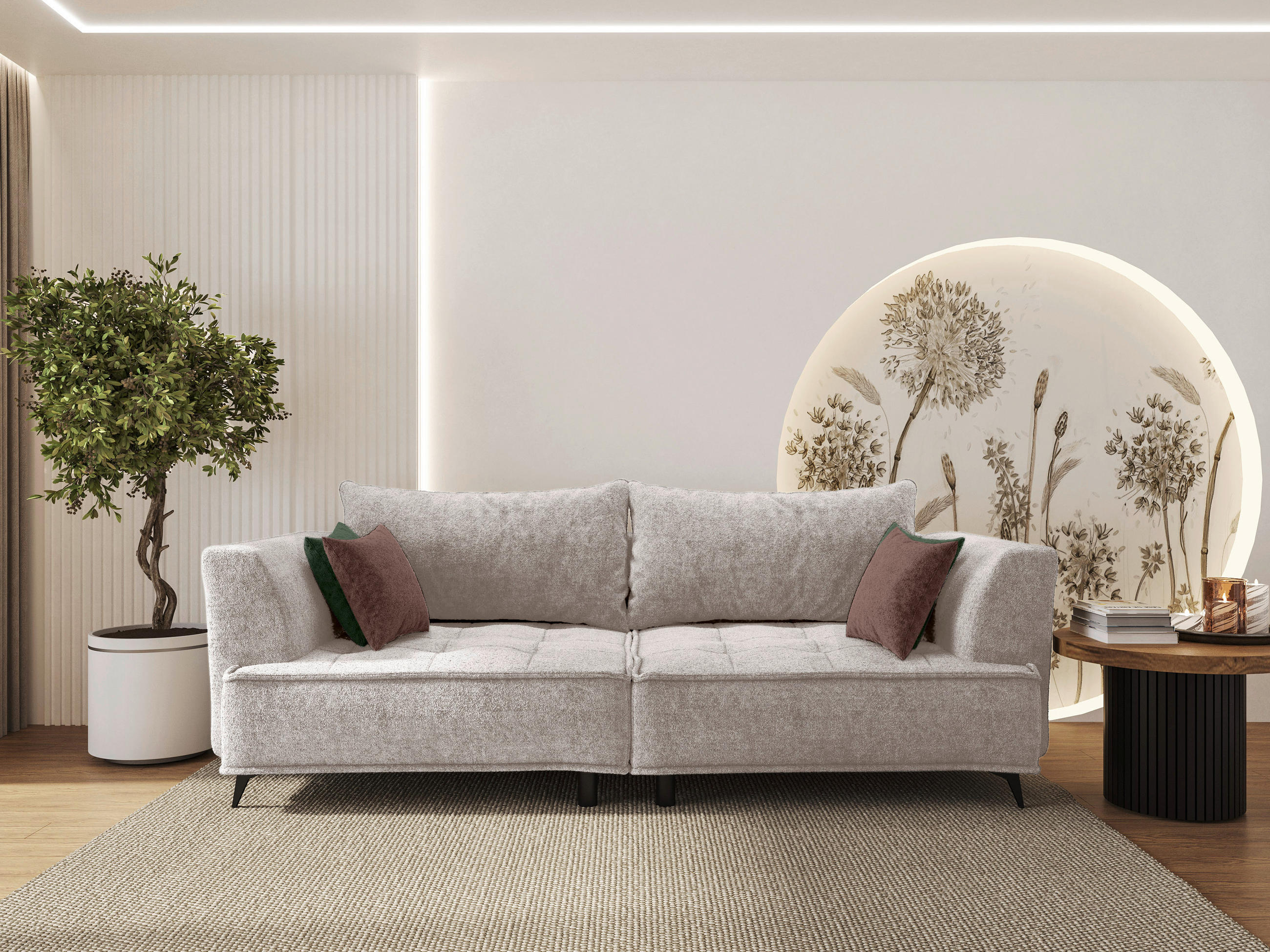 BIGSOFA in Chenille Beige  - Beige/Schwarz, Design, Textil/Metall (250/90/120cm) - home24