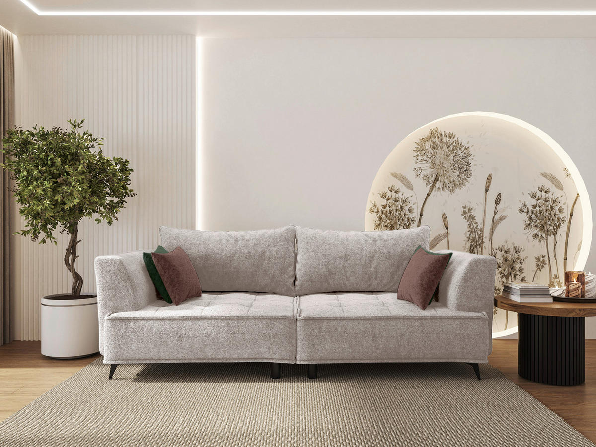 BIGSOFA in Chenille Beige  - Beige/Schwarz, Design, Textil/Metall (250/90/120cm) - home24