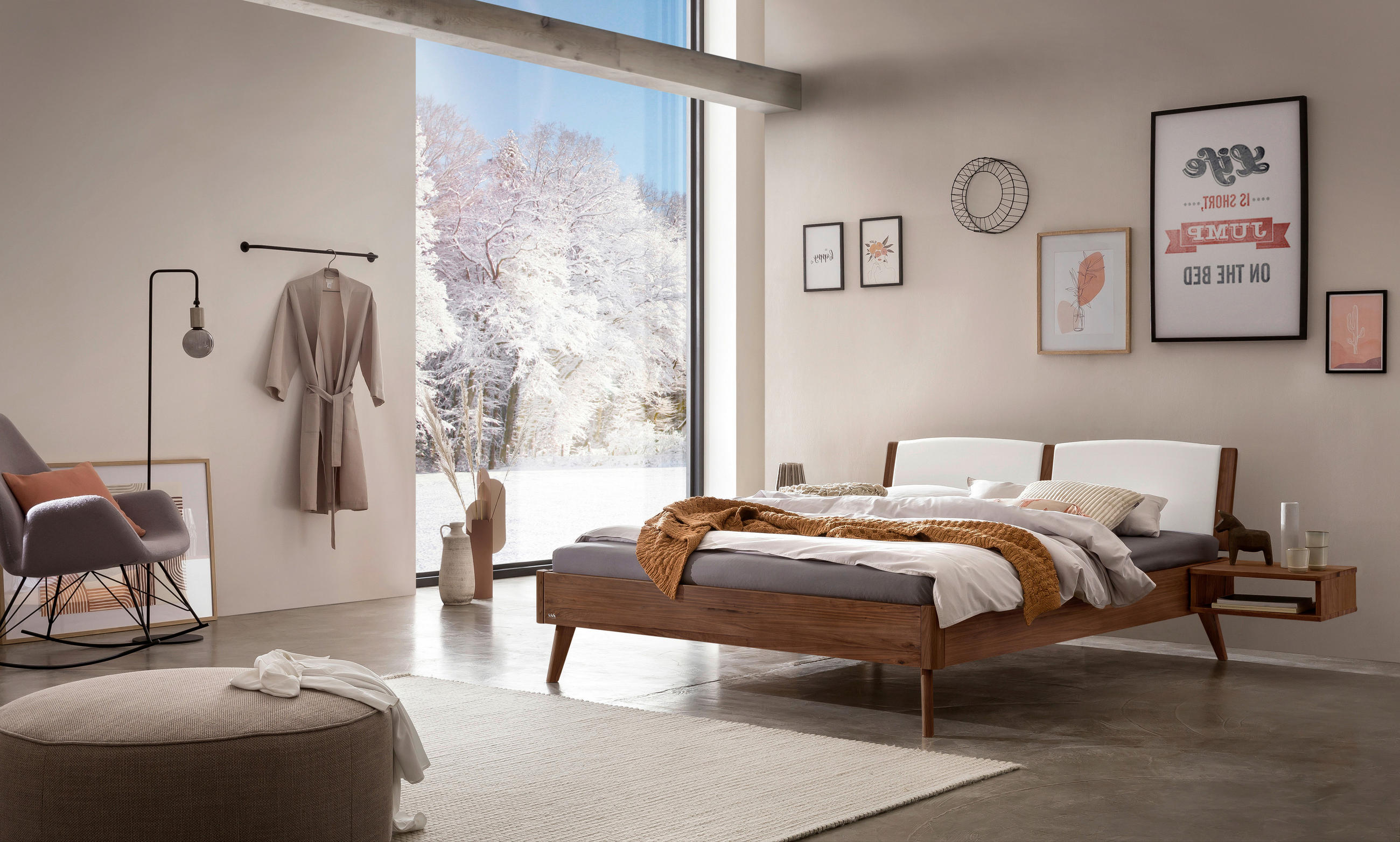 BETT 160/200 cm  in Weiß, Nussbaumfarben  - Nussbaumfarben/Weiß, Design, Holz (160/200cm) - Hasena