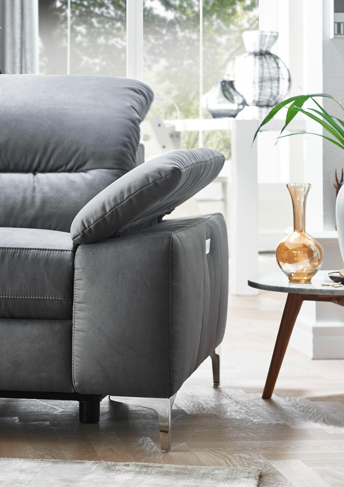ECKSOFA Anthrazit Mikrofaser  - Chromfarben/Anthrazit, Design, Textil/Metall (280/184cm) - Pure Home Comfort