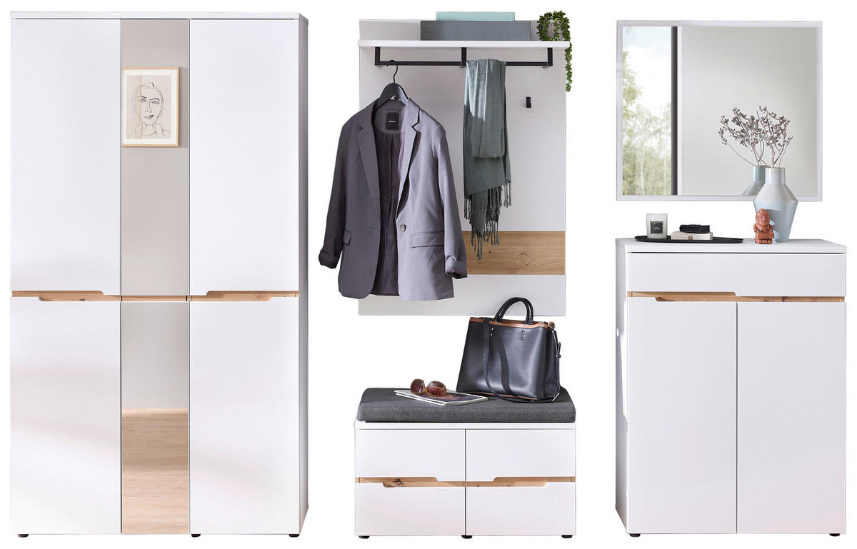 GARDEROBE 7-teilig  in 295/197/38 cm  - Weiß/Eiche Artisan, Design, Glas/Holzwerkstoff (295/197/38cm) - Voleo