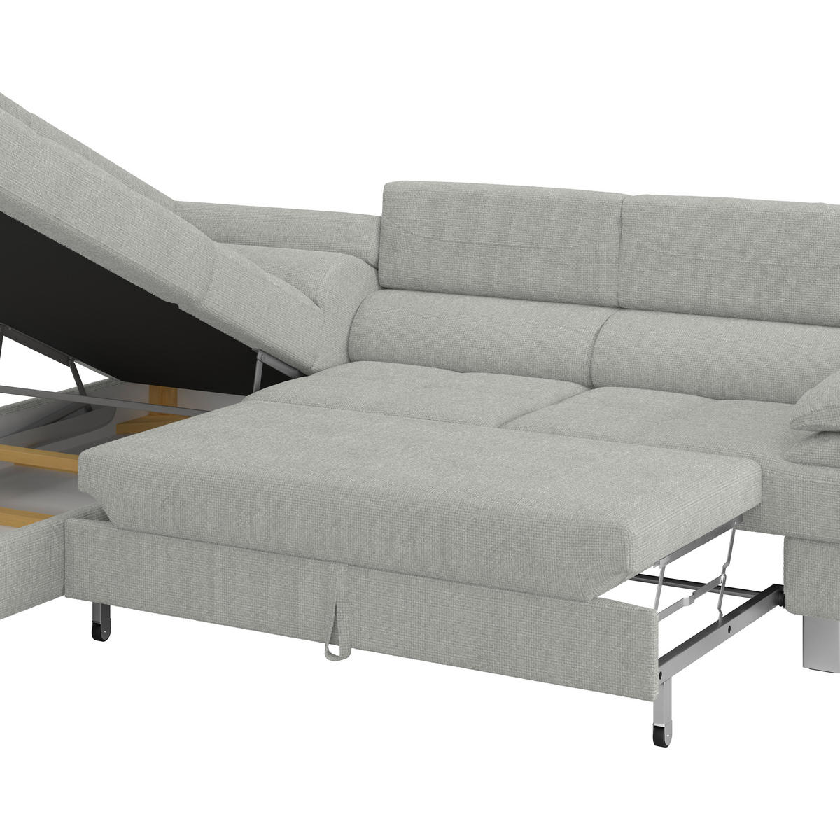 ECKSOFA in Drell Hellgrau  - Hellgrau, Modern, Textil/Metall (230/270cm) - MID.YOU