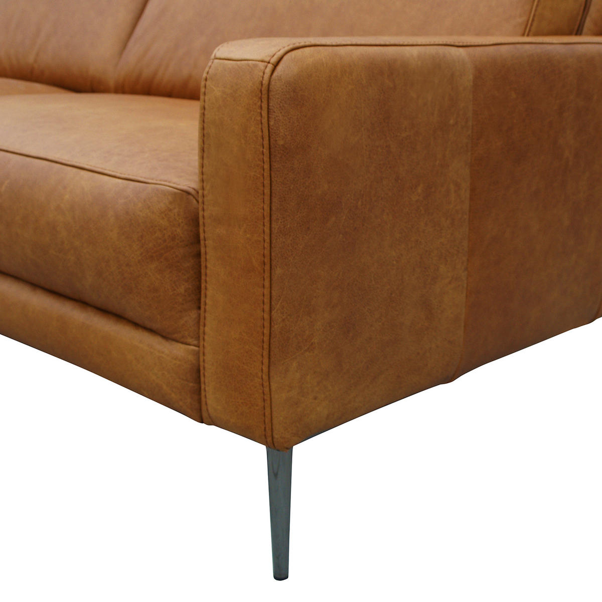 2-SITZER-SOFA in Echtleder Cognac  - Cognac/Schwarzchrom, Design, Leder/Metall (157/85/92cm) - Livetastic