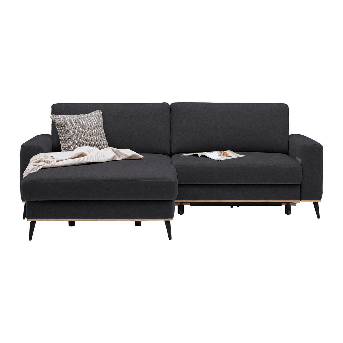 ECKSOFA in Lederlook, Mikrofaser Platinfarben  - Platinfarben/Schwarz, Konventionell, Holz/Textil (167/234cm) - MID.YOU