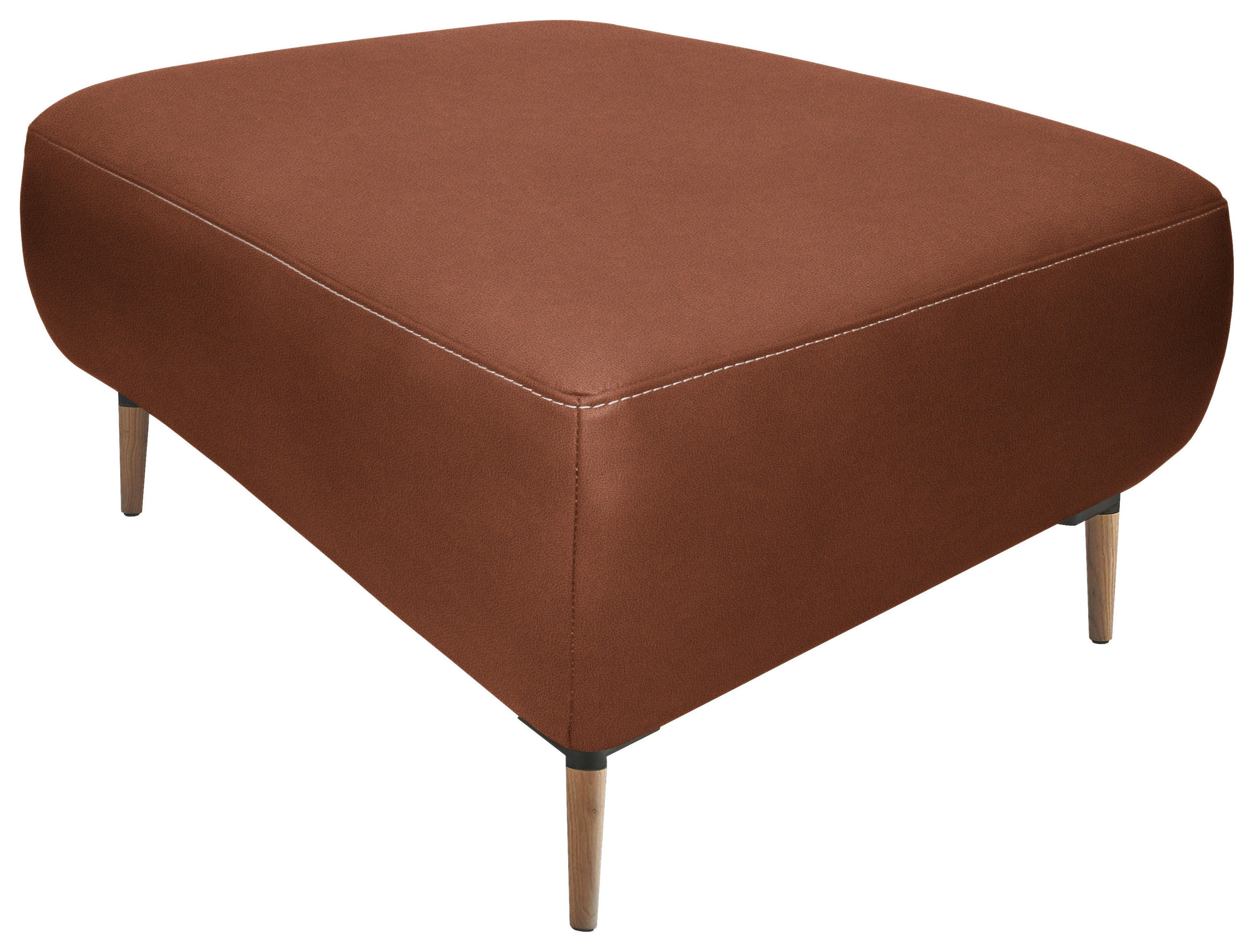 HOCKER in Leder Cognac  - Cognac/Beige, Natur, Leder/Holz (65/46/55cm) - Valnatura