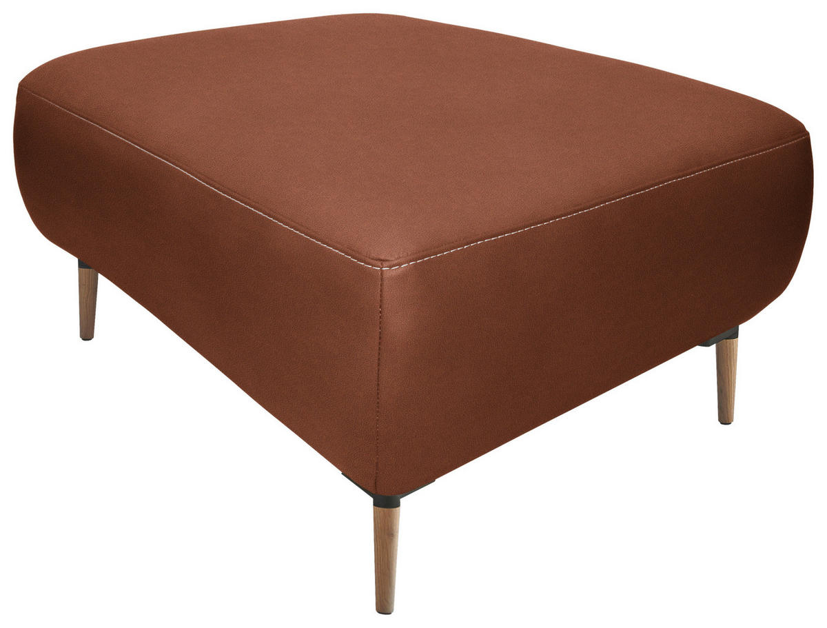 HOCKER in Leder Cognac  - Cognac/Beige, Natur, Leder/Holz (65/46/55cm) - Valnatura