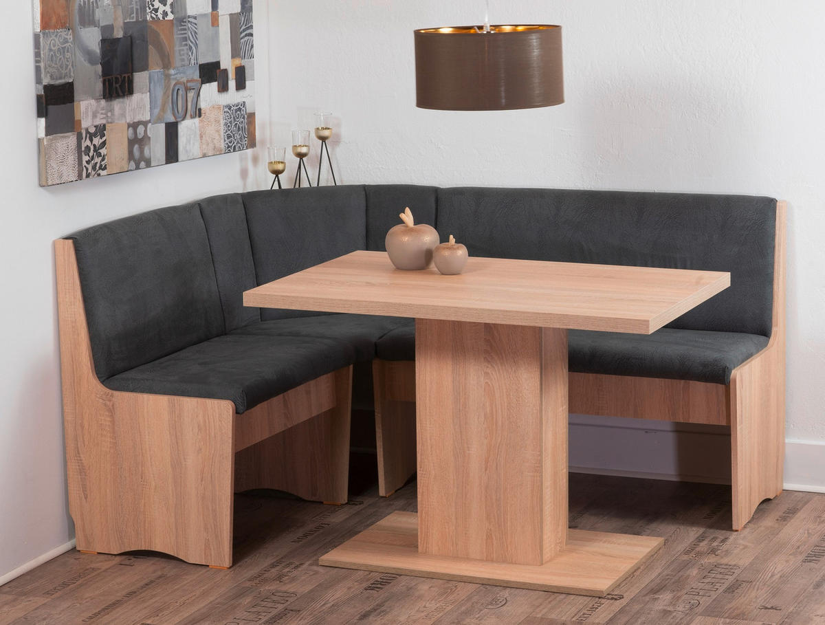 ECKBANKGRUPPE Mikrofaser Grau, Sonoma Eiche  - Grau/Sonoma Eiche, KONVENTIONELL, Holz/Textil (165/89/125cm) - MID.YOU