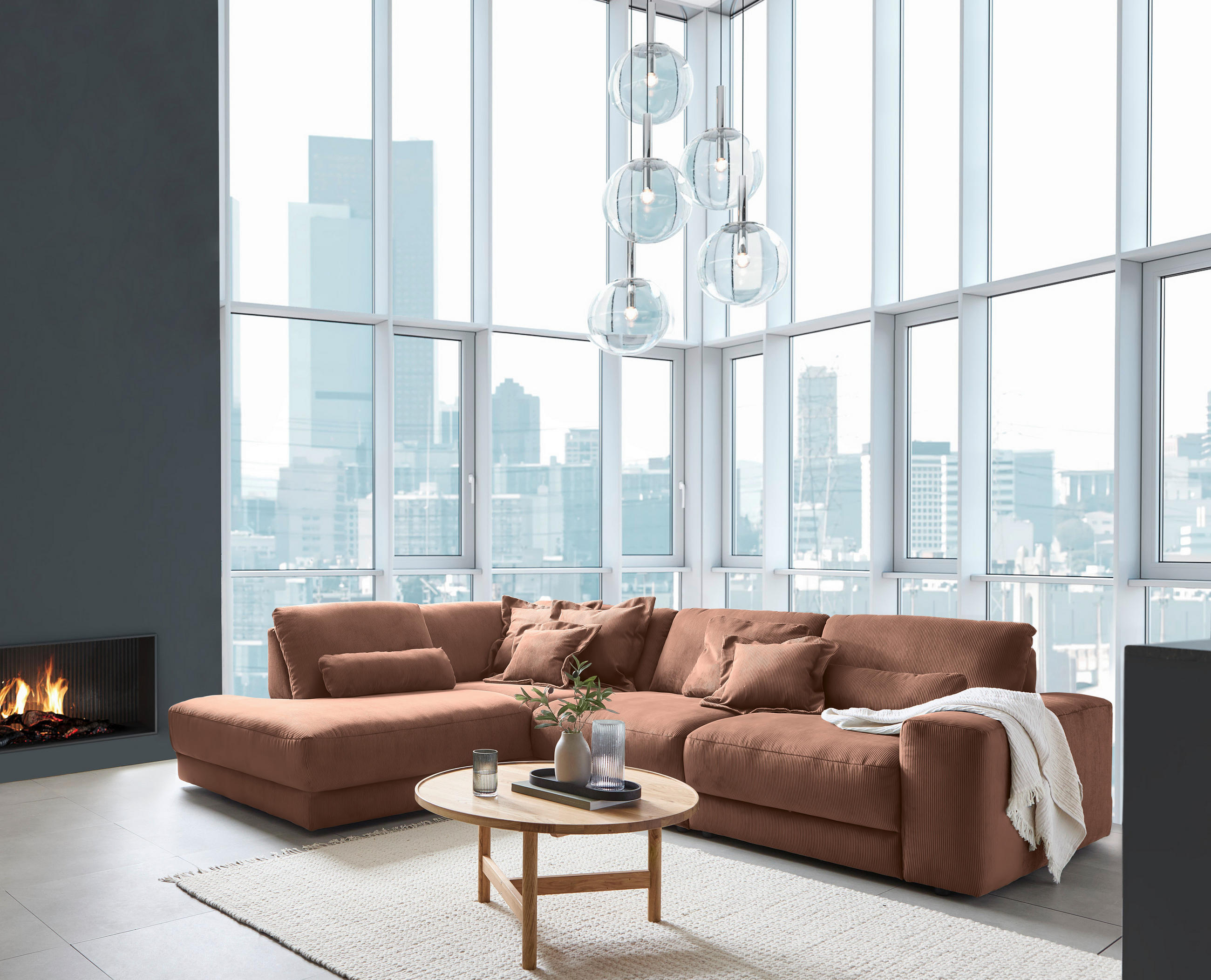 ECKSOFA in Feincord Rostfarben  - Rostfarben/Schwarz, Design, Kunststoff/Textil (242/316cm) - Niels Andersson