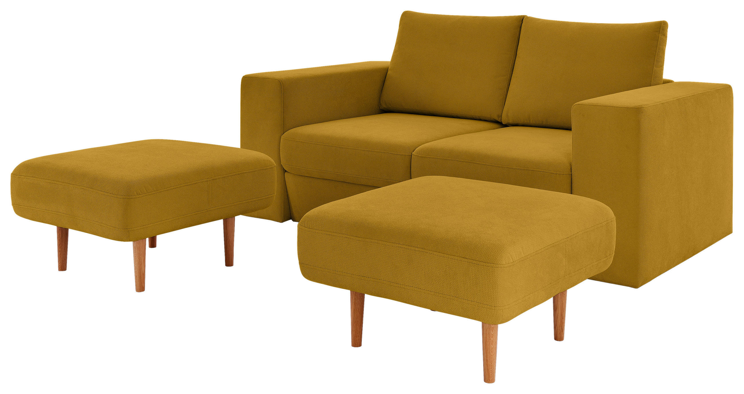 VIERSITZER-SOFA inkl. Hocker in Webstoff Gelb  - Eichefarben/Gelb, Design, Holz/Textil (252/96/107cm) - LOOKS by W.Joop