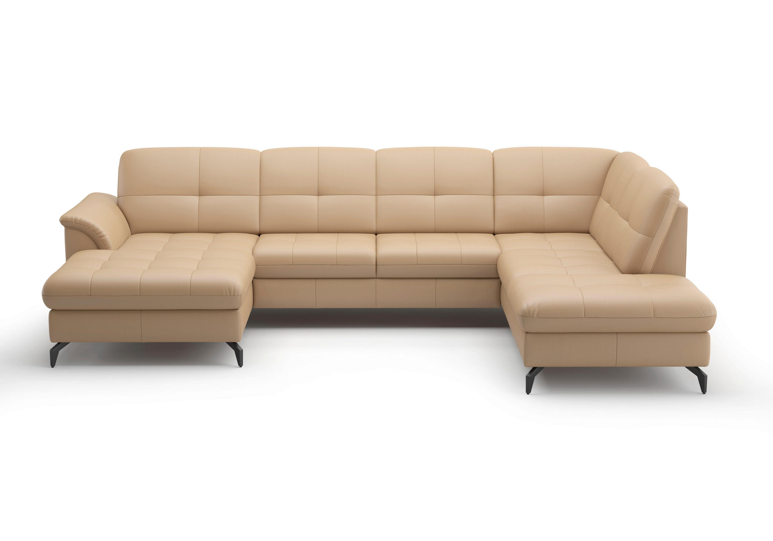 Thumbnail - Sit & More Wohnlandschaft Zora E, Cappuccino, Textil, Leder, Kombination Echtleder/Stoff, Nappaleder, 7,5-Sitzer, Ottoma...