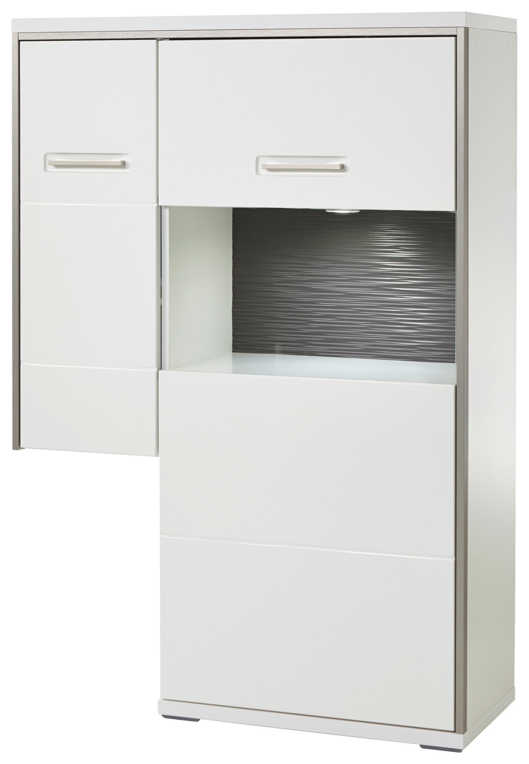 HIGHBOARD Accra  in 94/137/38 cm  - Weiß Hochglanz/Silberfarben, Design, Glas/Holzwerkstoff (94/137/38cm) - Livetastic