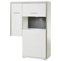 HIGHBOARD ohne Beleuchtung, Accra  in 94/137/38 cm  - Weiß Hochglanz/Silberfarben, Design, Glas/Holzwerkstoff (94/137/38cm) - Livetastic