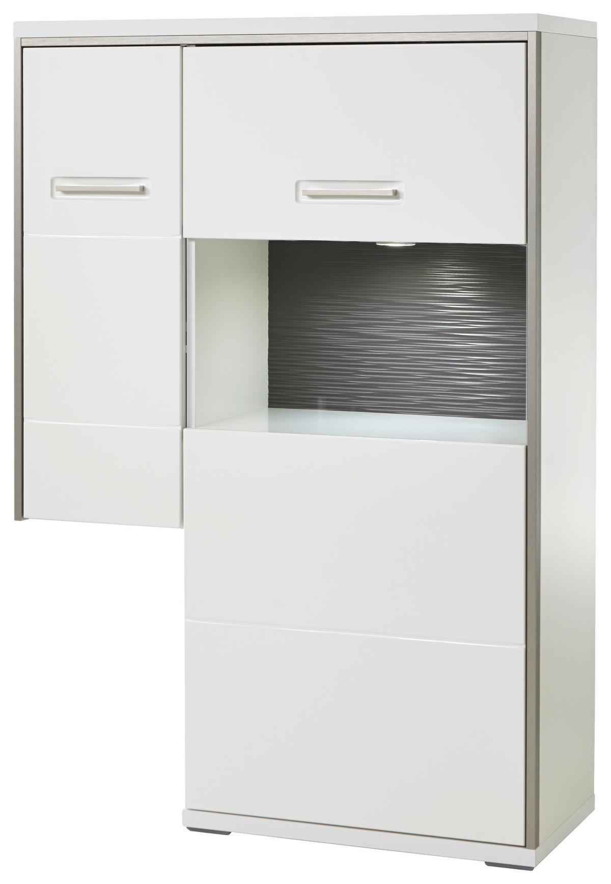 HIGHBOARD ohne Beleuchtung, Accra  in 94/137/38 cm  - Weiß Hochglanz/Silberfarben, Design, Glas/Holzwerkstoff (94/137/38cm) - Livetastic