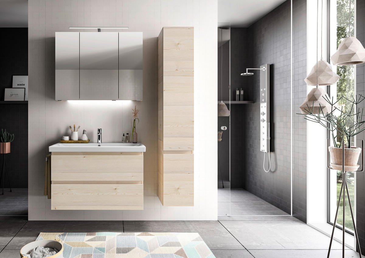 BADEZIMMER  in 90 cm  - Weiß/Pinienfarben, KONVENTIONELL, Glas/Keramik (90cm) - Sadena