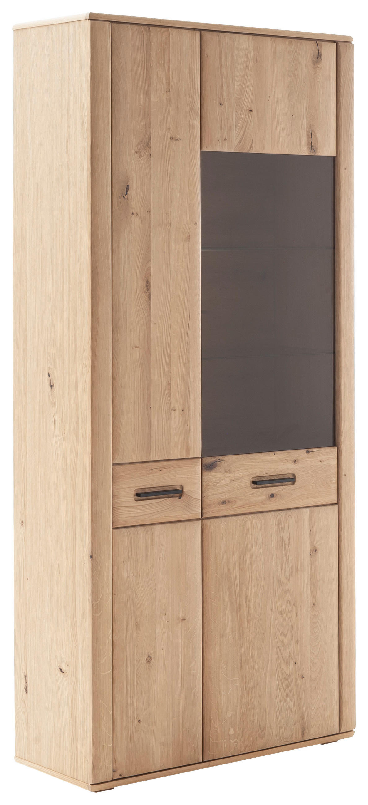 Vitrină, furniruit, masiv, stejar noduros, stejar rustic culoare lemn stejar  - culoare lemn stejar/antracit, Konventionell, sticlă/metal (94/208/37cm) - Linea Natura