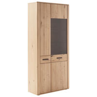 Vitrină, furniruit, masiv, stejar noduros, stejar rustic culoare lemn stejar  - culoare lemn stejar/antracit, Konventionell, sticlă/metal (94/208/37cm) - Linea Natura