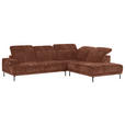 ECKSOFA Rotbraun Chenille Kopfteilverstellung, Sitztiefenverstellung  - Rotbraun/Schwarz, Design, Textil/Metall (307/243cm) - Xora