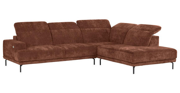 ECKSOFA Rotbraun Chenille Kopfteilverstellung, Sitztiefenverstellung  - Rotbraun/Schwarz, Design, Textil/Metall (307/243cm) - Xora