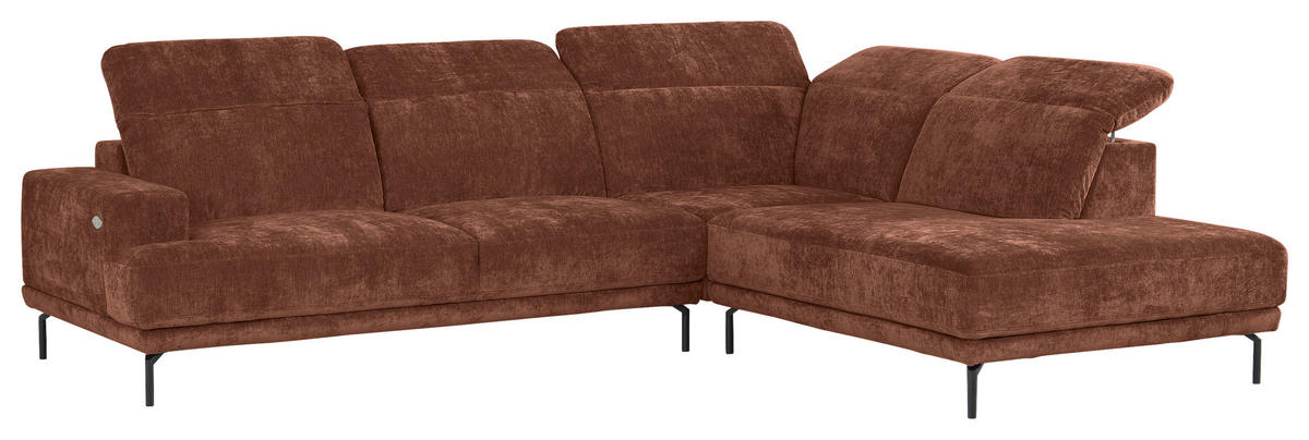 ECKSOFA Rotbraun Chenille Kopfteilverstellung, Sitztiefenverstellung  - Rotbraun/Schwarz, Design, Textil/Metall (307/243cm) - Xora