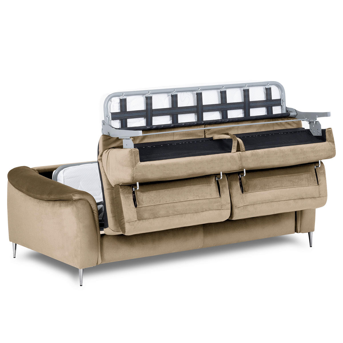SCHLAFSOFA PAFOS in Samt Hellbraun  - Chromfarben/Hellbraun, Design, Textil/Metall (203/77-98/103cm) - MID.YOU