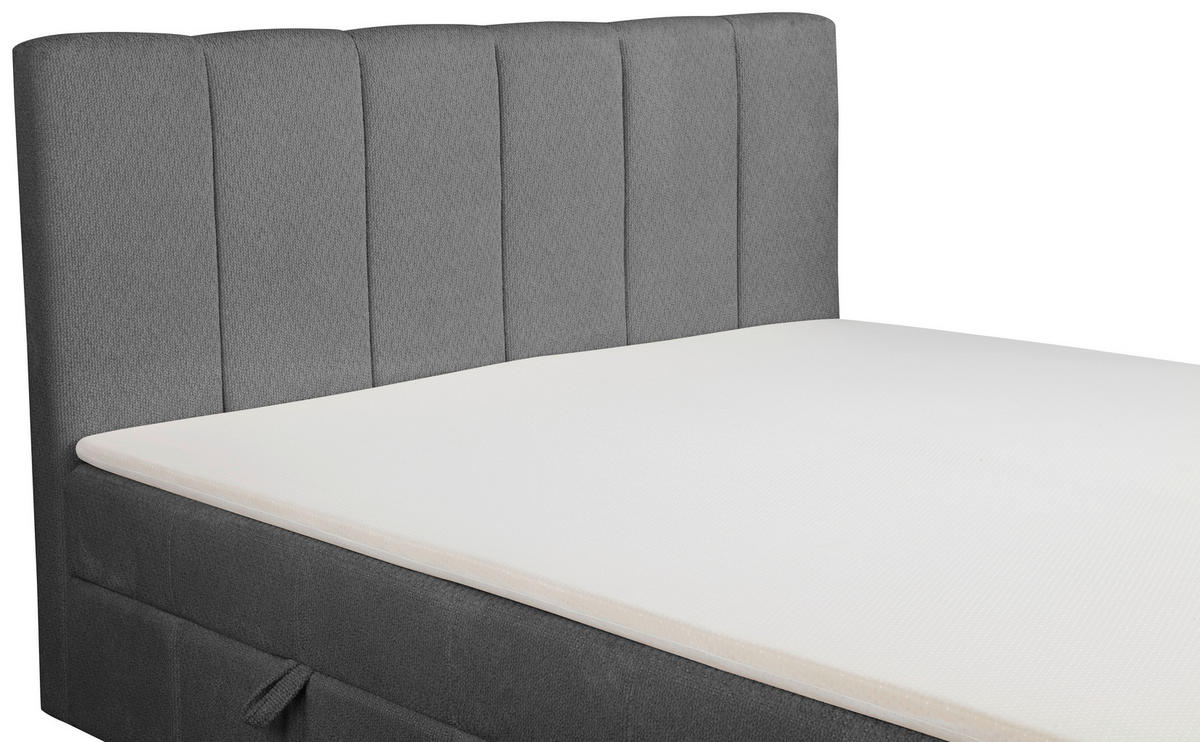 BOXBETT 180/200 cm,  in Anthrazit, gepolstertes Kopfteil, Bettkasten, Topper, Matratzen, H3 + H3 = fest  - Anthrazit/Schwarz, Basics, Kunststoff/Textil (180/200cm) - Chameo