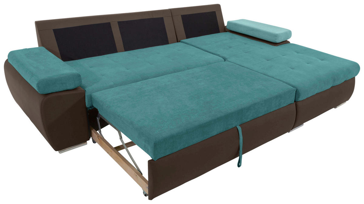 ECKSOFA Türkis, Schlammfarben Flachgewebe  - Türkis/Schlammfarben, Design, Kunststoff/Textil (271/175cm) - MID.YOU