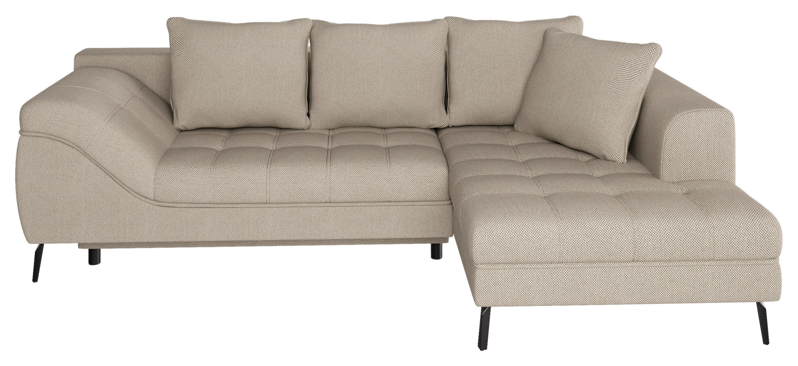 Ecksofa inkl. Funktionen Naturfarben Webstoff Rückenkissen, Bettkasten, Schlaffunktion, Rücken echt  - Schwarz/Naturfarben, MODERN, Textil/Metall (279/177cm) - Stylife