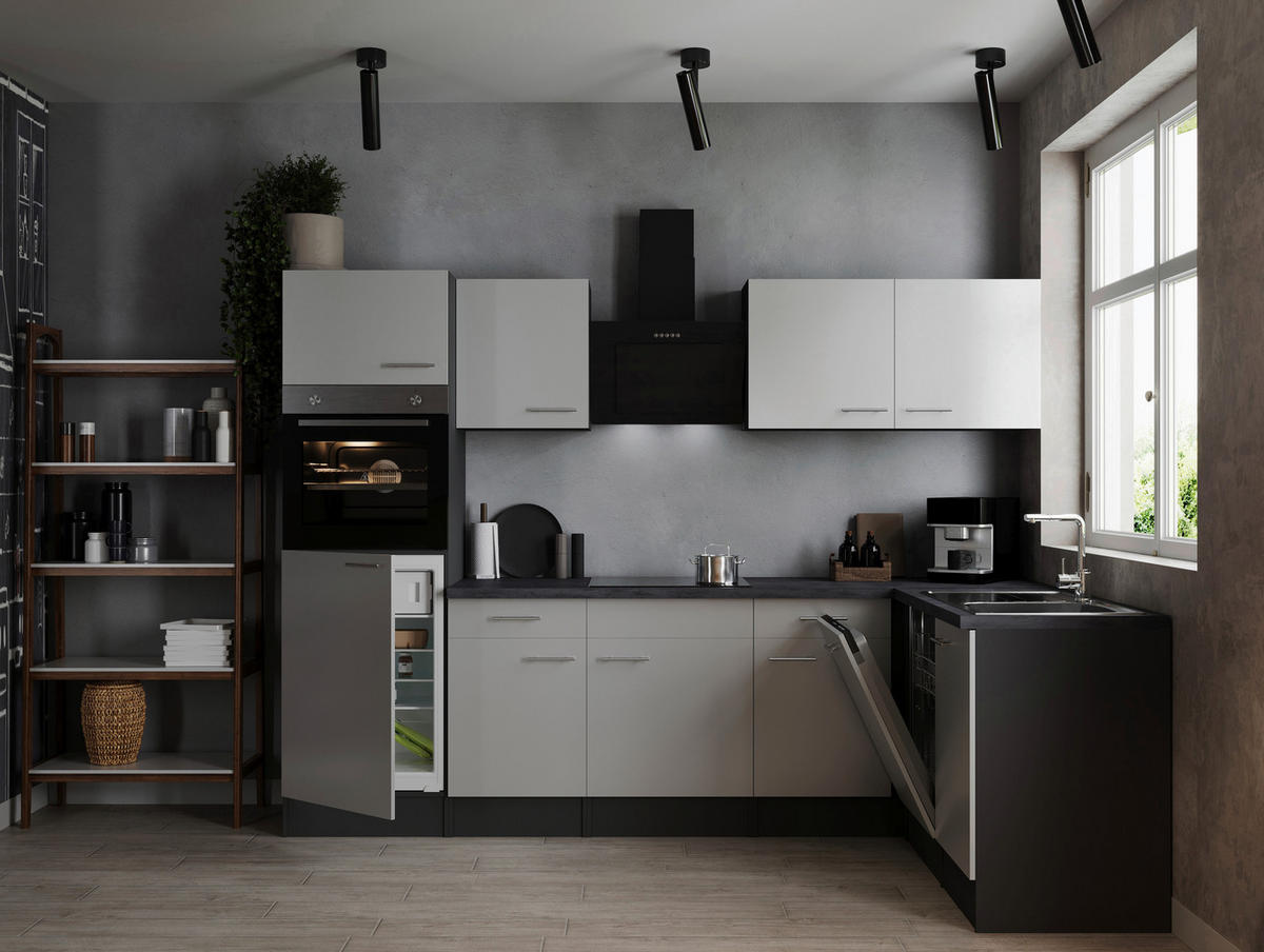ECKKÜCHE 280/172 cm  in Grau, Weiß  - Silberfarben/Weiß, Design, Holzwerkstoff/Metall (280/172cm) - Respekta