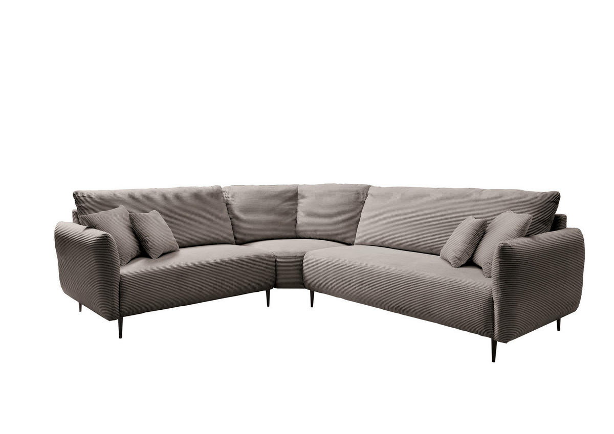 ECKSOFA Graubraun Cord  - Graubraun/Schwarz, Design, Textil/Metall (256/294cm) - Livetastic