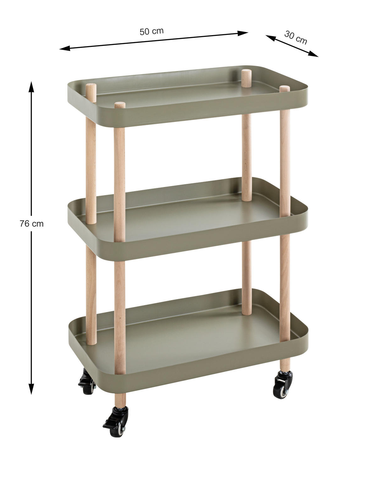 SERVIERWAGEN Buche massiv Grün, Naturfarben, Buchefarben  - Buchefarben/Naturfarben, MODERN, Holz/Metall (50/30/76cm)