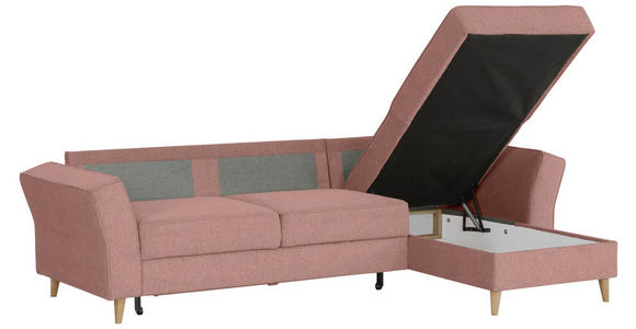 ECKSOFA in Flachgewebe Rosa  - Eichefarben/Rosa, KONVENTIONELL, Holz/Textil (265/159cm) - Carryhome