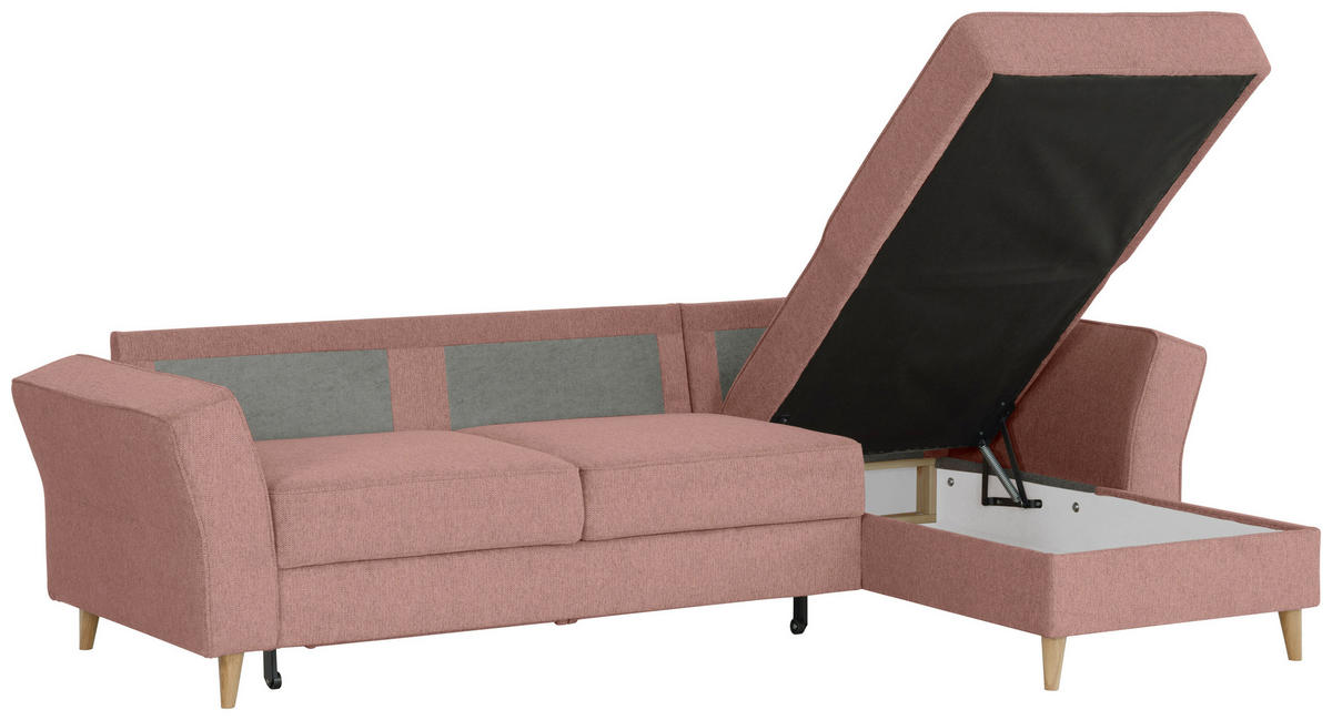 ECKSOFA in Flachgewebe Rosa  - Eichefarben/Rosa, KONVENTIONELL, Holz/Textil (265/159cm) - Carryhome