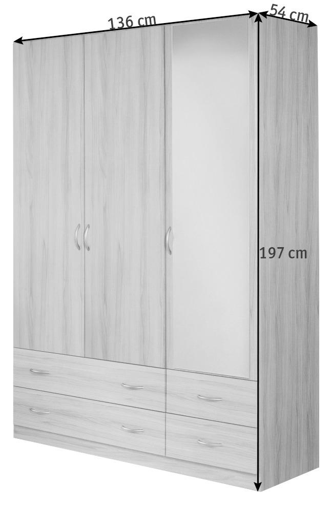 DREHTÜRENSCHRANK 136/197/54 cm 3-türig  - Silberfarben/Weiß, Design, Glas/Holzwerkstoff (136/197/54cm) - Boxxx